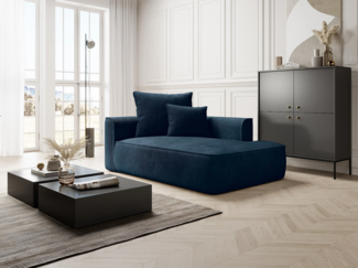 Vente-unique - Recamiere linksseitig - Cord - Blau - PINETA