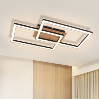 ZMH LED Deckenleuchte Wohnzimmer 3000K Schwarz Rechteckig Retro Deckenlampe Schlafzimmer, Einfache Installation, ohne Leuchtmittel, Warmweiß, 2 Flammig Augenschutz Flurlampe für Küche Esszimmer