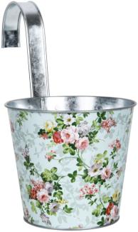 Rivanto® Blumentopf mit Rosendruck, mit Haken, Ø 15,9x26 cm, mit Haken, ca. 10 cm lang, verzinkter Stahl, innen hochglänzend