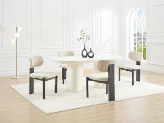 Vente-unique - Stuhl 2er-Set - Strukturstoff Bicolor & Kautschukholz schwarz - Creme & Beige - WILANA