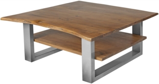 Sofatisch mit Stauraum Baumkante Couch massiv 115x65 cm Akazie Nussbaum silber »PATRICK« 527257
