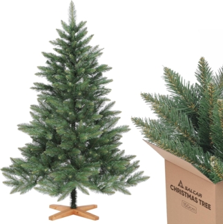 SALCAR 150cm Weihnachtsbaum Künstlich mit Holzständer, PVC Nadeln, Realistischer Christbaum, Hochwertige Dekoration für Innenräume, Einfacher Aufbau