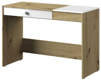 Schreibtisch "Nero" Computertisch 120 cm artisan eiche weiß Hochglanz Griff grau