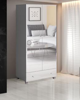 Kleiderschrank "Bellagio" Schlafzimmerschrank 86cm grau Spiegelfront