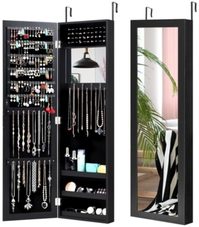 COSTWAY Schmuckschrank mit Ganzkörperspiegel, hängend, mit Haken, weiß
