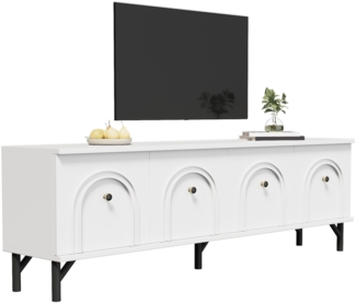 Fernsehtisch, 4-türiges TV-Board mit Soft-Close-Scharniere, Weiß