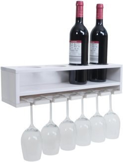 Weinregal HWC-P21, Glas-/Flaschenhalter Wandbar Regal für 4 Flaschen/6 Gläser Holz FSC®-zertifiziert 12x48x12cm ~ weiß