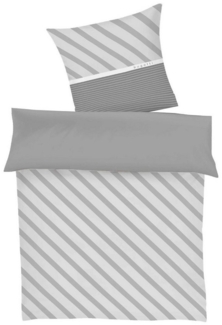 bugatti Bettwäsche Satin-Wende-Bettwäsche BAGI, 135 x 200 cm, Grau, Baumwolle, 2 teilig, mit Reißverschluss