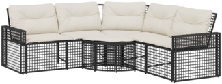 vidaXL Gartensofa in L-Form mit Kissen und Fußbank Schwarz Poly Rattan 365892