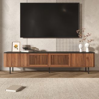Merax 190cm TV-Schrank, TV-Ständer, TV-Paneel, niedrigerer TV-Ständer, Nussbaum