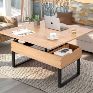 VOWNER Couchtisch Höhenverstellbarer, 3-in-1 Mehrzweck-Wohnzimmertisch, Holzfarbe