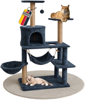 Coemo Kratzbaum für Katzen, mit Hängematten, Schlafhöhle, Ruheplatz, Sisal Stamm Anthrazit