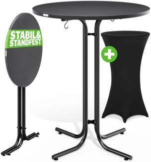 CASARIA® Stehtisch klappbar mit Husse 80cm Rund Bistrotisch schwarz