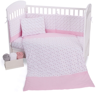 Kikkaboo Babybettwäsche 5-tlg Decke 135x95cm Kissen Nestchen für Bett 120x60cm rosa