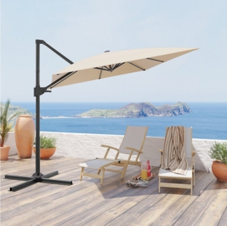 GUNJI Sonnenschirm Balkonschirm ∅270/300cm mit Sonnenschutz UPF 50+, Strandschirm, Sonnenschirm mit Handkurbel, Basis 360° drehbar, Gewicht 16KG, faltbar, geeignet für Garten, Terrasse, Pool, Meer