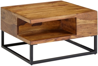 Couchtisch 60x60x34,5 cm Sheesham Massivholz / Metall Sofatisch Eckig, Wohnzi...