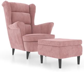 vidaXL Ohrensessel mit Hocker Rosa Samt