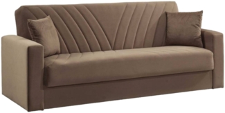 Dmora 3-Sitzer Schlafsofa Adda, lineares Containersofa mit 2 Kissen, Wohnzimmersofa aus Stoff mit Klick-Klack-Öffnung, 214 x 81 x 89 cm, Beige