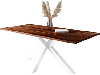 Baumkantentisch Akazie mit schwarzen Resin-Adern nussbaumfarben 240 x 100 cm Spider-Gestell weiß POLLY 171632935