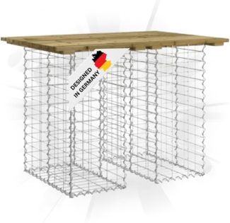 DELUKE® Gartenbank Gabionen TELLE aus Stahl 100x70x72cm Kiefernholz Braun, 30cm Gabionenbreite Gabionenbank Gartentisch aus Gabionen Steinkorb Gabionengitter Ziergabione Drahtkorb befüllbar