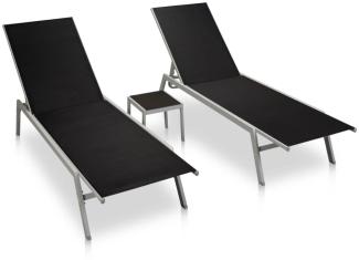 vidaXL Sonnenliegen 2 Stk. mit Tisch Stahl und Textilene Schwarz 48012