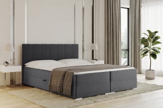 MEBLINI Boxspringbett CHANDON 140x200 cm mit Bettkasten – H3P/Dunkelgrau Samt Polsterbett - Doppelbett mit Topper & Taschenfederkern-Matratze