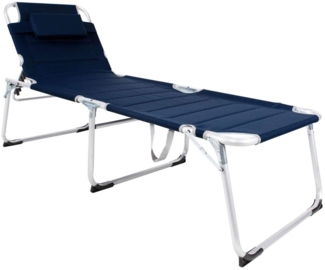 XXL Aluminium Gartenliege Sonnenliege gepolstert mit Kopfkissen klappbar 200 cm Dunkelblau