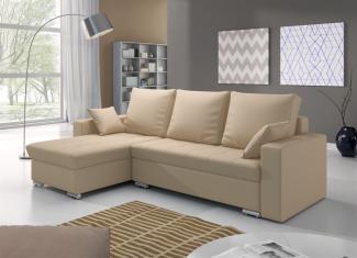 Ecksofa Sofa ADARA mit Schlaffunktion Kunstleder Creme Ottomane Links