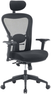Dmora Stuhl mit Rädern Barbona, Executive-Netzsessel mit Armlehnen, ergonomischer Bürositz, 66x68h120/132 cm, Schwarz