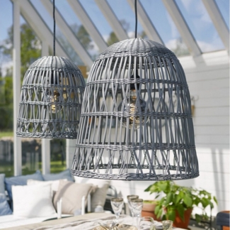 STAR TRADING Lampenschirm Lampenschirm Rattanstil KNUTE wetterfest Kunststoff grau D: 30cm