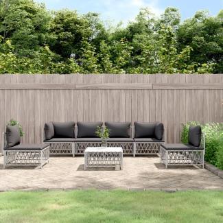 vidaXL 7-tlg. Garten-Lounge-Set mit Kissen Weiß Stahl 3186844