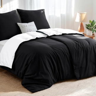 Bettwäsche 135x200 4tlg Weiß Schwarz Wendebettwäsche Reißverschluss