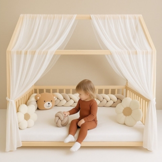 Baby Fancyroom Betthimmel Hausbett Himmel Premium Tüll, Baldachin für Kinderbett Mädchenzimmer, 2-teilig, mit 4 Schleifen, Premium Tüll