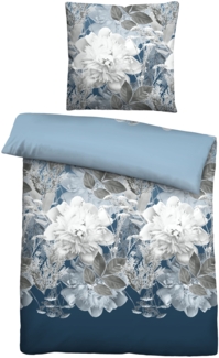 Traumhaft schlafen - Castell - Markenbettwäsche Thermo-Fleece Bettwäsche 0360442 BLUME GROß, eisblau, 1x 155x220 cm + 1x 80x80 cm