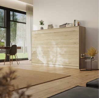 SMARTBett Schrankbett Standard 120x200cm Eiche Sonoma horizontal inkl. Lattenrost Klappbett, Wandklappbett mit Gasdruckfedern