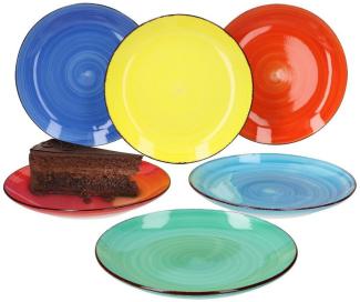 6er Colour Power Frühstücksteller Dessertteller Retro-Stil Ø 19,5 cm Kuchenteller 6 Farben Dekor