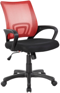 Dmora Stuhl mit Rädern Reticolo, Netzarbeitsstuhl mit Armlehnen, ergonomischer Bürositz, 59x54h90/100 cm, Schwarz und Rot