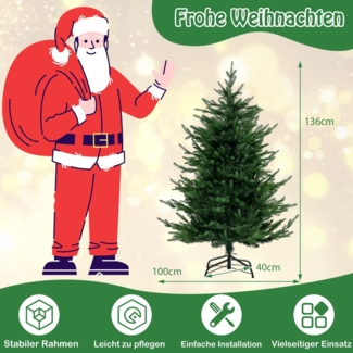 136 cm Künstlicher Weihnachtsbaum mit Beleuchtung & 180 Warmweißen LED-Lichtern