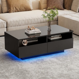 STILVORA Couchtisch mit Schubladen,Wohnzimmertisch Sofatisch mit LED-Licht&Ablagefach (1-St), mit 2 Schubladen,16 Farben LED Lichter,USB,90*55*35cm