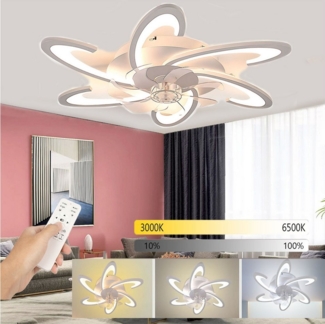 oyajia LED Deckenleuchte 85W Deckenleuchte Leise Deckenventilator, Wohnzimmer Beleuchtung, LED fest integriert, Warmweiß, Naturweiß, Kaltweiß, 6 Lichter Design Deckenventilatoren Dimmbar mit Fernbedienung