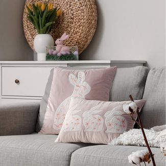 Eurofirany Kissenbezug Kissenbezug Osterliches Frühlingsmotiv 45x45 cm 30x50 cm, (1 Stück), mit Blumen & Hasen, dekorative Zierkissenhülle