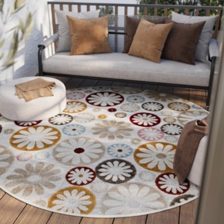 Wecon home Outdoorteppich Flowerdrops, rund, Höhe: 5 mm, für Innen & Außen, strapazierfähig, pflegeleicht, Hoch-Tief Effekt