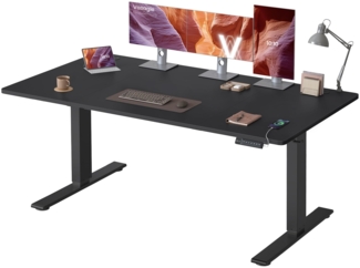 VASAGLE Höhenverstellbarer Schreibtisch, 160x80 cm, USB-C-Anschluss, Ablage für Steckdosenleiste, Stehtisch, Erinnerung bei langem Sitzen, 3 Speichertasten, für Büro, tintenschwarz LSD146BZ02