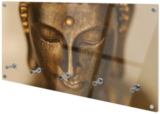 banjado Garderobenleiste Glas Buddha Gold (Wandgarderobe, mit verchromten Haken), inkl. Montagematerial