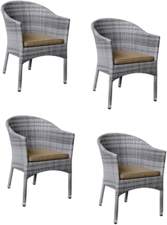 4x Konway LUGANO Stapelsessel Granit + Kissen Polyrattan Garten Sessel Stuhl Set