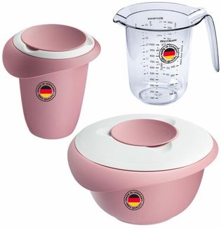 WESTMARK Rührschüssel Backset 3tlg, Rührschüssel 2,5 l + Quirltopf + Messkanne, rosa, Kunststoff (PP,PE,SAN), (Set), Set, spülmaschinengeeignet, Made in Germany, Rosa
