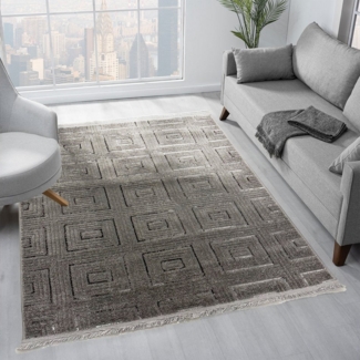 Vimoda Teppich Teppich Wohnzimmer neues dünn Designteppich kariert moderne, Rechteckig, Höhe: 5 mm, Kurzflor Teppich 3D, Sommer/Winter, glänzenden Linien, Fransen