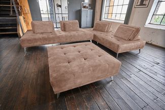 KAWOLA Sofa WIOLO Ecksofa velvet mit Hocker taupe 80 x 350 x 350 cm