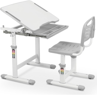 Höhenverstellbarer Kinderschreibtisch Stuhl Set neigbarer Tischplatte Grau