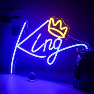 MUPOO LED Dekoobjekt Halloween Deko LED Neonschild King/Queen Acryl Nachtlicht,Schlafzimmer, Ein/Aus-Schalter,USB,Acryl, LED fest integriert, Neon Sign,Wandleuchte für Gaming Room Dekor,2M Kabel-USB